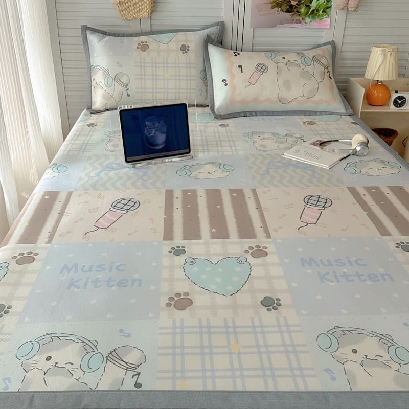 Pequeno fresco impresso carbono gelo seda esteira conjunto de três peças dormitório cama bonito dos desenhos animados má