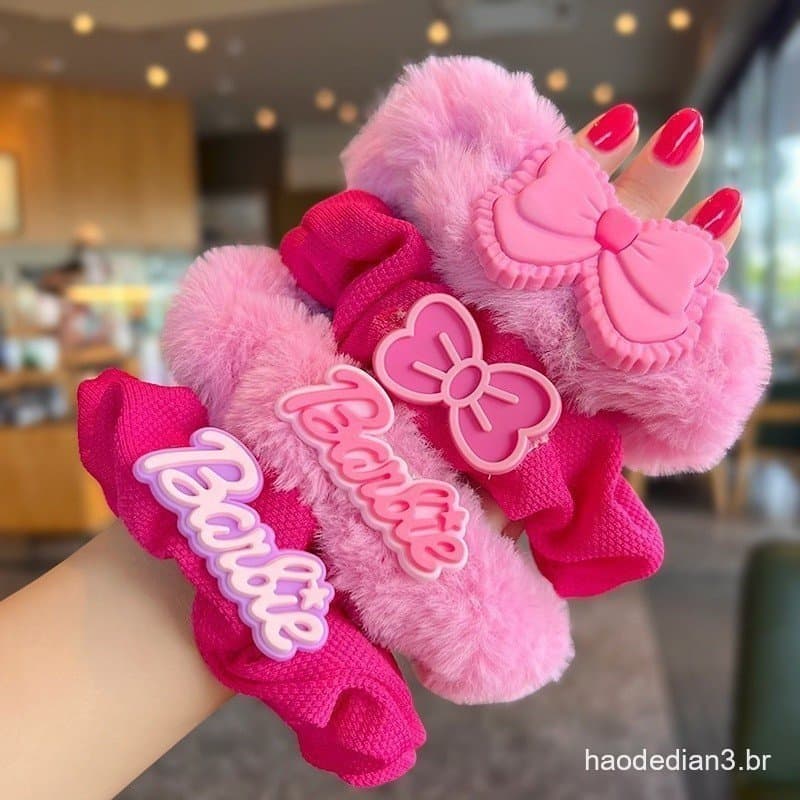 Coreano Scrunchies Cute Plush Faixa De Cabelo Intestino Grande Estilo Arco Carta Princesa Corda Rosa Vermelha Menina Bra