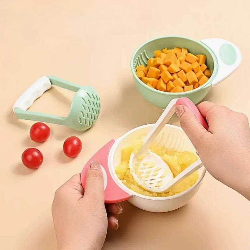 Conjunto de 2 Peças: Moedor Manual Seguro para Bebês e Tigela Alimentos, Utensílios para Preparar Purê de Frutas pa
