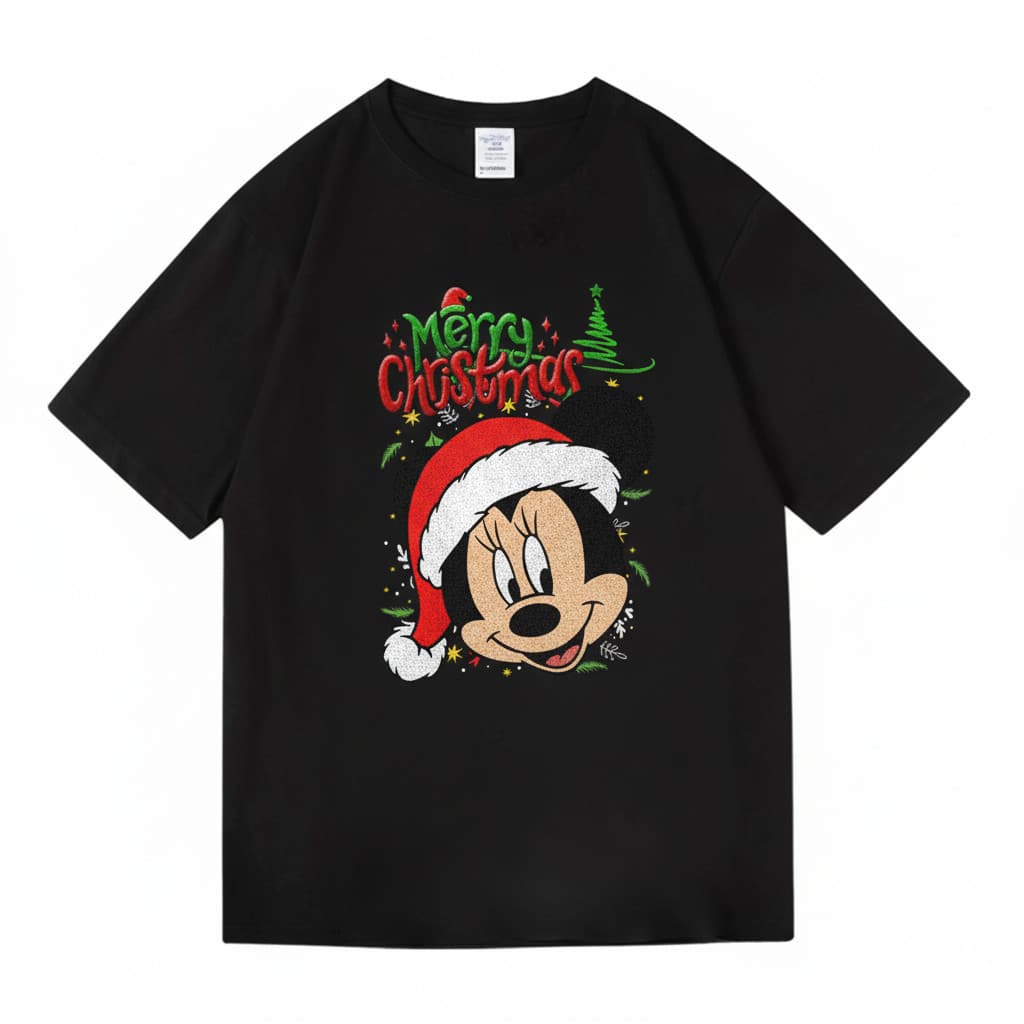 Camiseta Unissex Disney Mickey Natal Festiva Divertida Alegre Moda Celebração