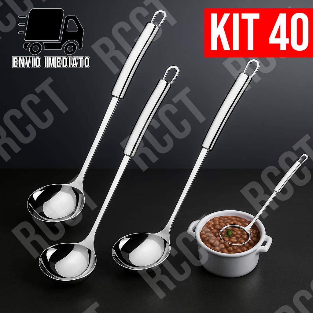 Kit 40 Concha Inox Grande Multiuso – Utensílio Luxo para Cozinha Concha de Feijão Prime