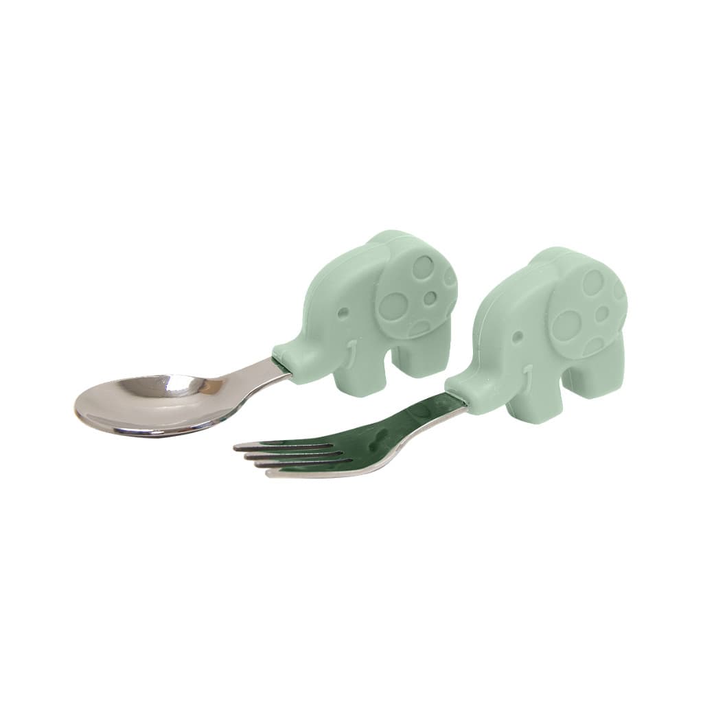 Colher e Garfo Infantil Verde Menta com Case - Marcus & Marcus