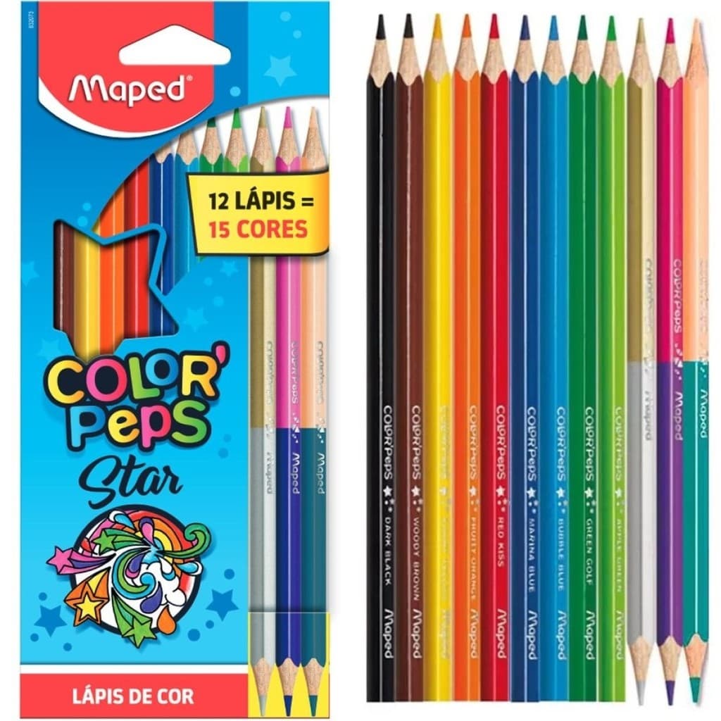 LÁPIS DE COR C/12 LÁPIS 15 CORES MAPED COLORPEPS STAR