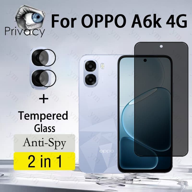 2 Em 1 OPPO A6k 4G Protetor De Tela Anti-Espionagem Vidro Temperado Espião 9D Para A6X A6t A5 A6 Reno 15 14 15F 14F Pro