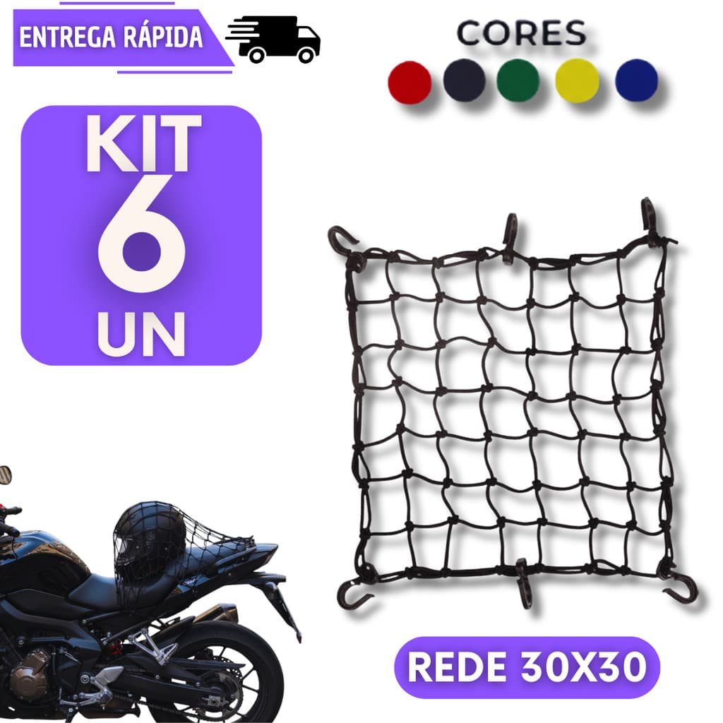 Kit 6 Rede Elastica Para Moto Capacete Bike Tipo Aranha Com 6 Ganchos Redinha Acessório Rede Prender Bicicleta