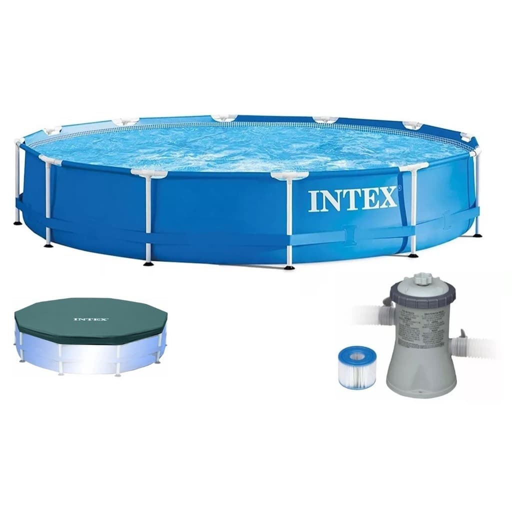 Piscina Intex 5000 litros Azul estrutural com Bomba Filtro 110v e CAPA