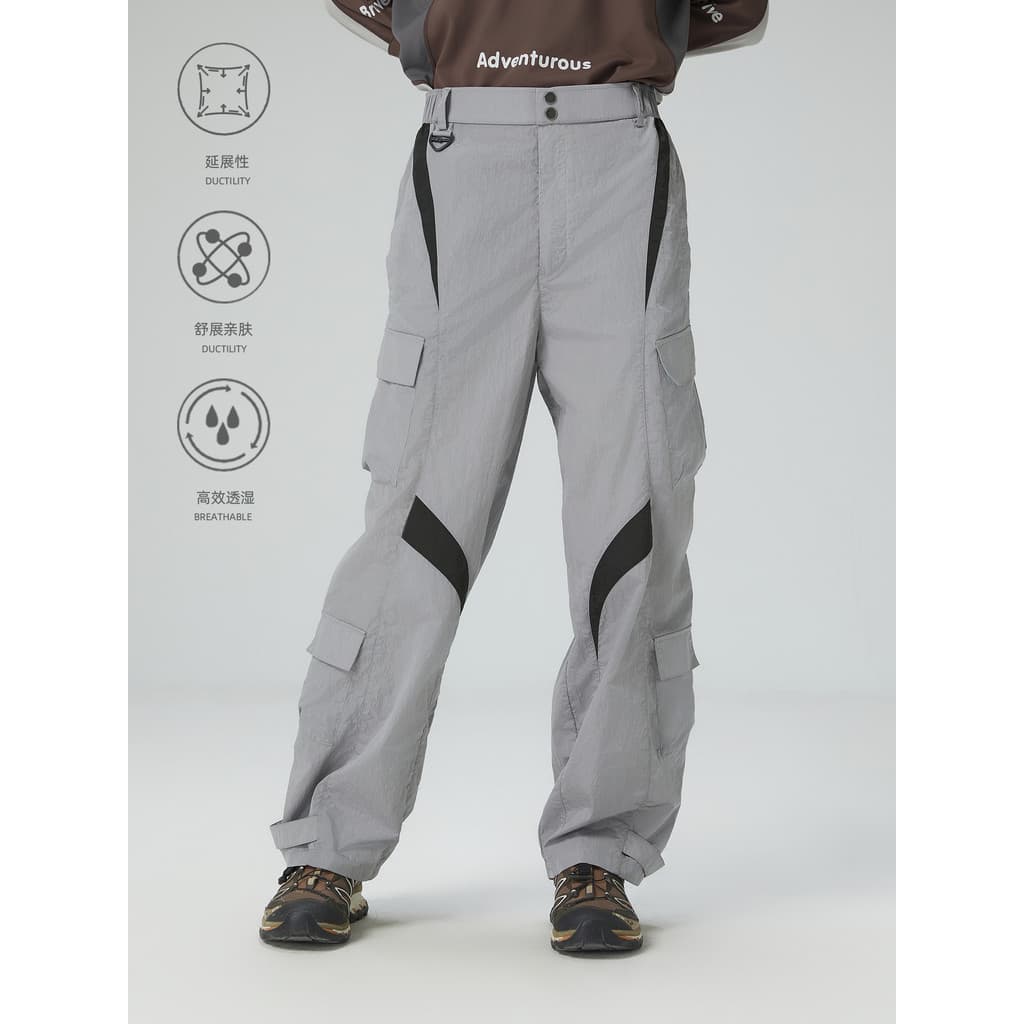 TRIP & CO Costura ao ar livre Contraste Cor Macacão Calças Homens Multi-bolso Esportes Respirável Casual Calças Retas Mu