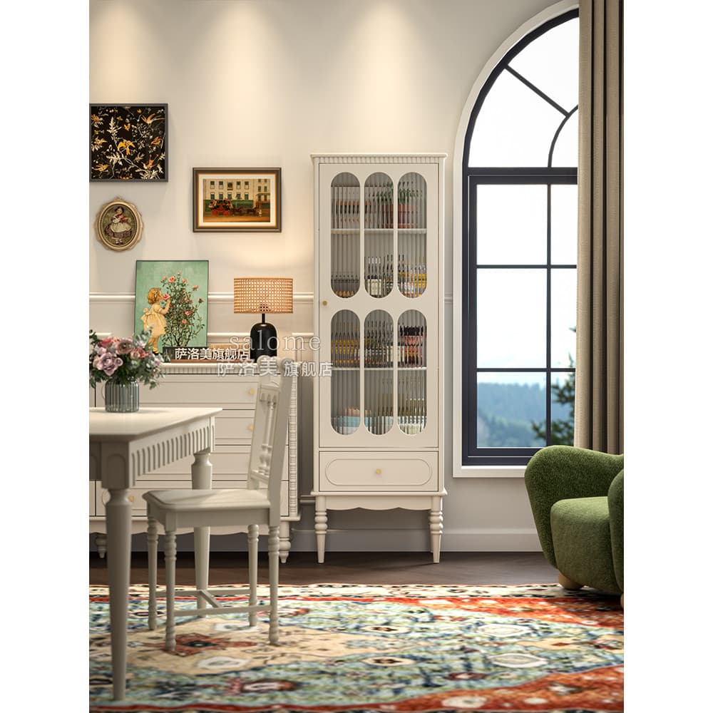 Armário lateral estilo creme, armário de madeira maciça, vinho, americano, sala de estar, armazenamento de parede, estan
