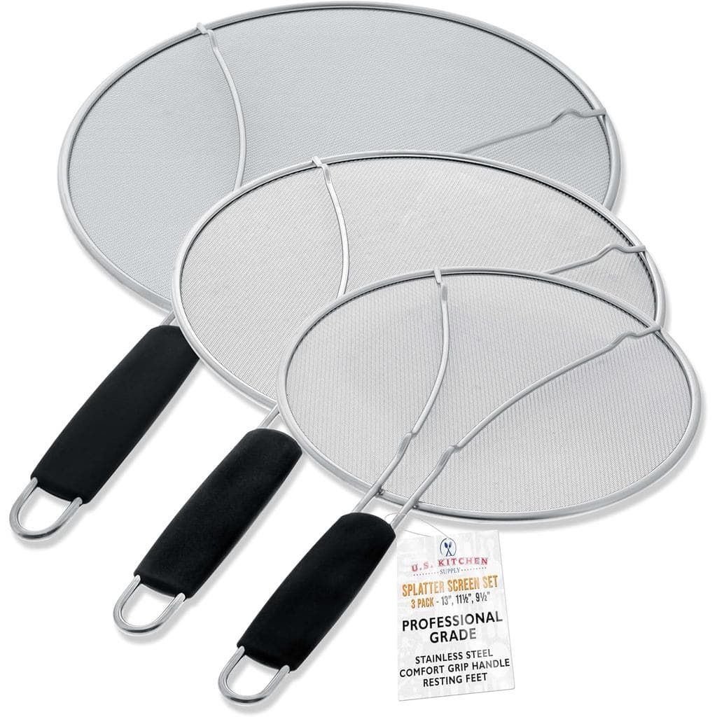 EUA Conjunto de 3 Peças de Protetores Anti-Salpicos em Aço Inoxidável para Cozinha (13", 11,5", 9,5") com Tampa de Malha