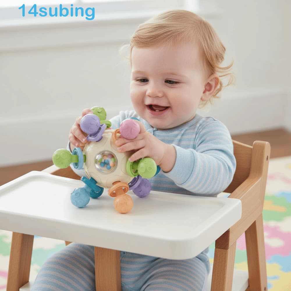 SUBING Brinquedo De Mastigar De Silicone Macio , Bola Multi Sensorial Redonda Com Som De Clique , Mastigável