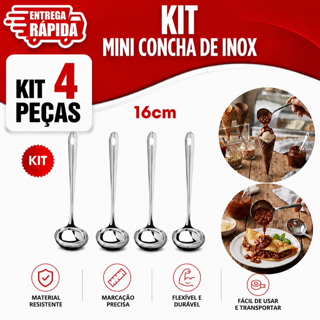Mini Concha 2/3/4 Aço em Inox Pequena para Servir Molhos Temperos Farofa Caldas Cobertura Vinagrete