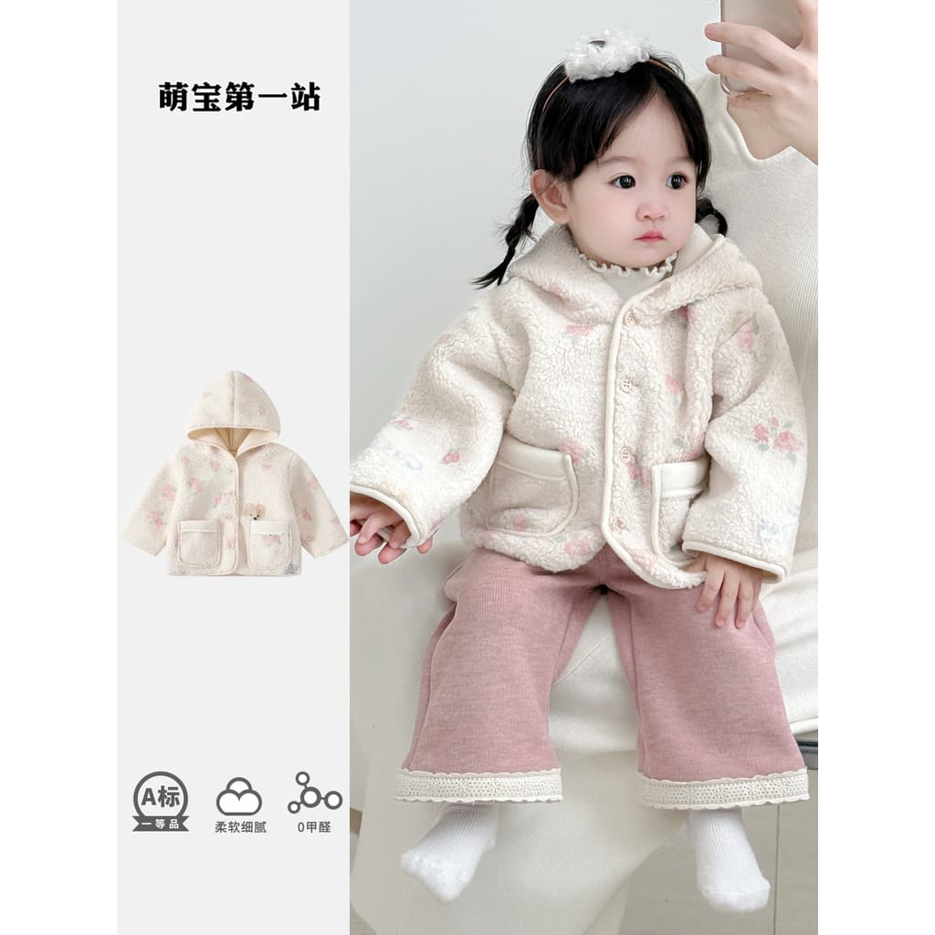 Feminino bebê forro de lã jaqueta inverno outono roupas do bebê pequeno mês idade bonito menina Casual passeio Split ter