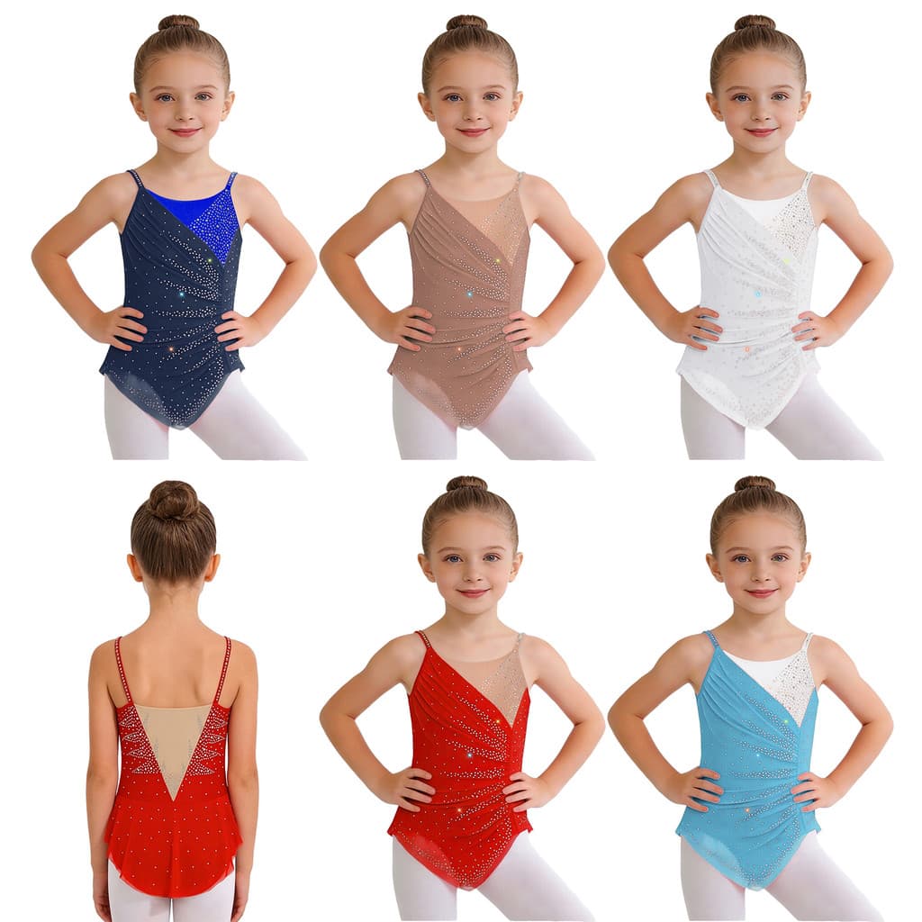 inhzoy Fantasia Infantil De Dança Para Ginástica Rítmica , Sem Mangas , Alças Finas , Malha Franzida , Patchwork , Stras