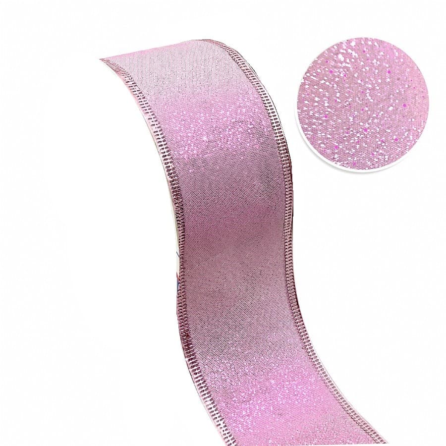 FITA RIMANI ROSA BRILHANTE ARAMADO 2 METROS 36MM NATAL DECORAÇÃO PRESENTE ÁRVORE 1258-8500