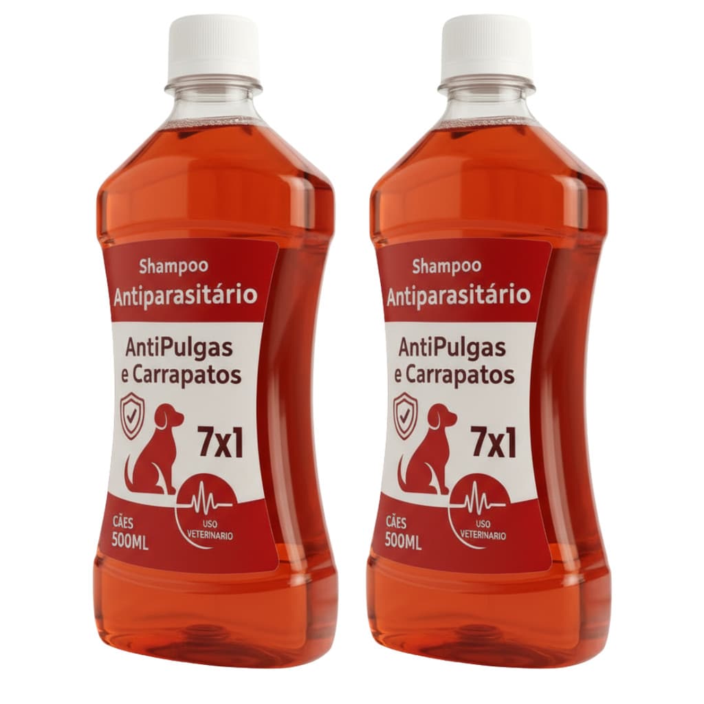 Kit 2 unidades Shampoo condicionador 7 em 1 Sarnicida anti pulgas e carrapatos para cães
