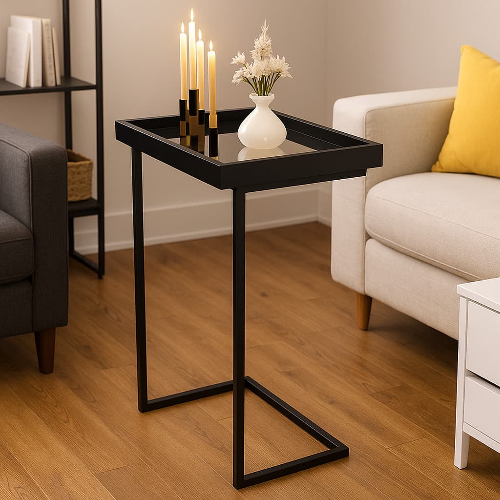 SUPER OFERTA Mesa de Apoio JB Móveis Espelhada Lateral Sofá com Pés de Ferro Decoração Estável Multifuncional e Prática