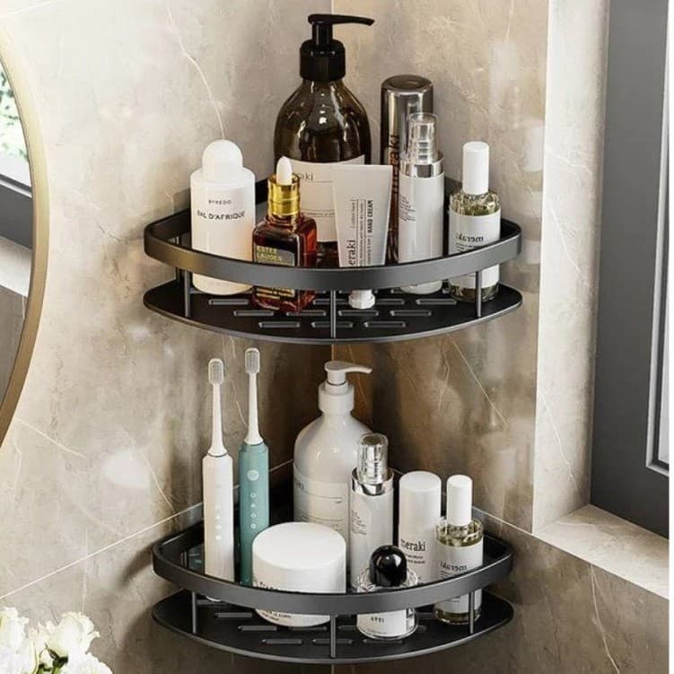 Kit 2 Prateleira Móveis Banheiro Organizadora Canto Suporte Pendura Rack Produtos Porta Canto em LShampoo
