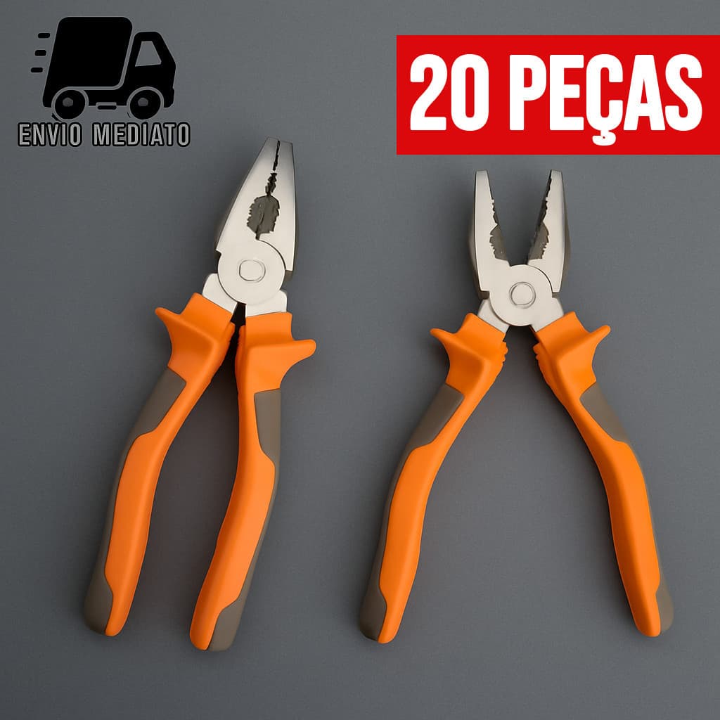 Kit 20 Alicate Universal 8" Multiuso com Cabo Isolado – Alta Resistência