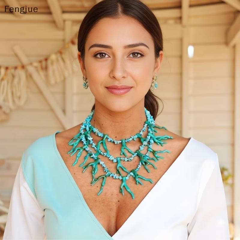 Fengjue Exagerado Frisado Coral Colar Multi-Camada Bohemia Pingente Jóias Colorido Estilo Oceano Praia Gargantilha BR