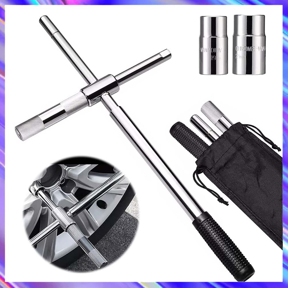 5 Peças conjunto de chaves de porca de roda de 4 vias com bolsa de armazenamento, chave para pneu removedor de porca