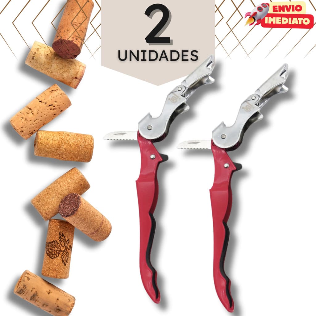 Kit Saca Rolhas / Rolha - 3 em 1 - Abridor de Garrafas, Mini Faca