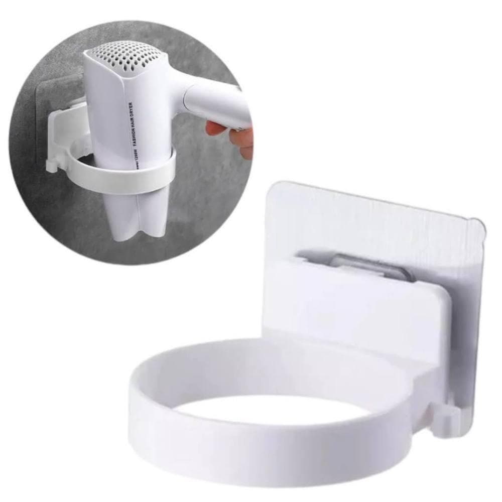 SUPORTE SECADOR DE CABELO SEM FURO ORGANIZADOR FIOS ADESIVO PAREDE 2 EM 1 GANCHO PENDURAR PORTA ACESSORIOS BANHEIRO QUAR