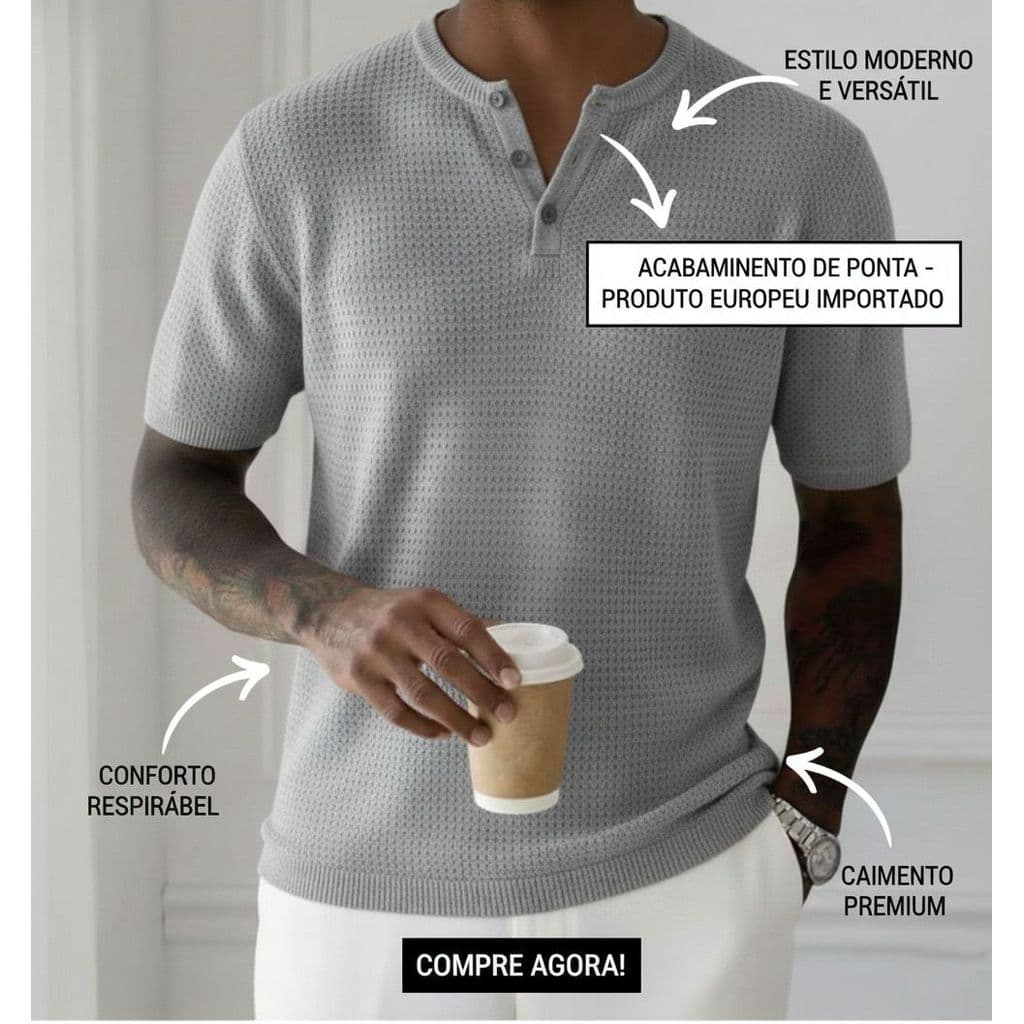 Camiseta Gola De Padre Masculina Texturizada