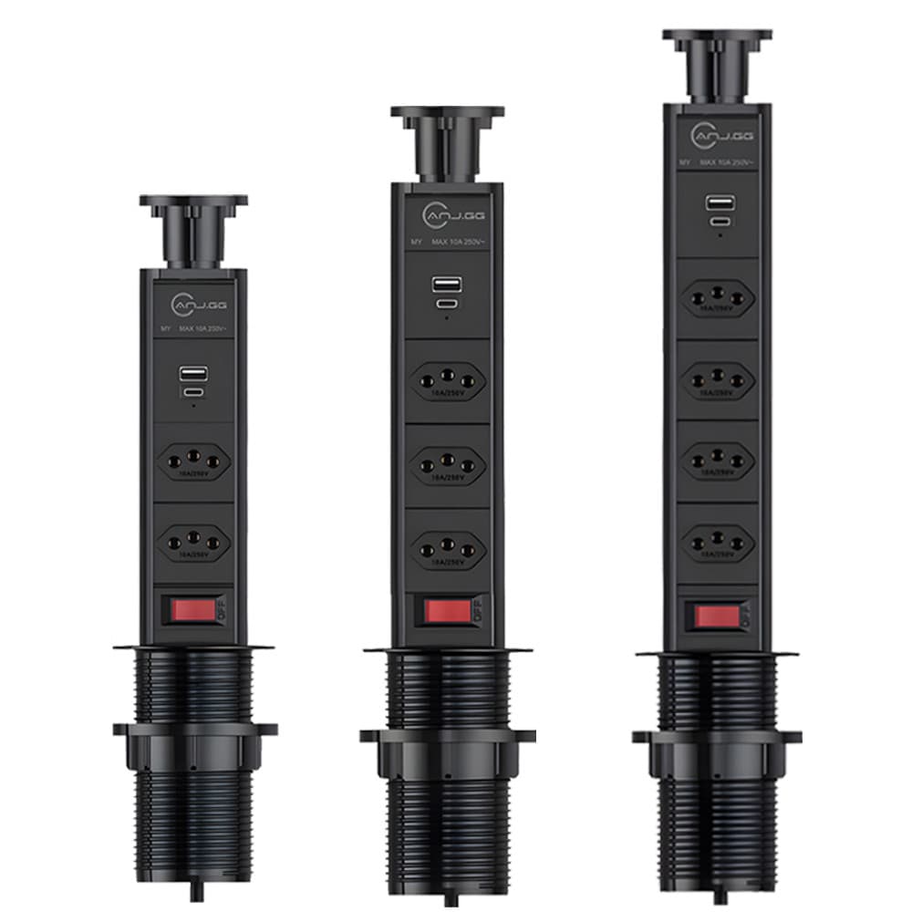 Torre de Tomada Embutir com USB e USB-C Multiplug 2 3 4 Tomadas 2500W 250V Mesa Bancada