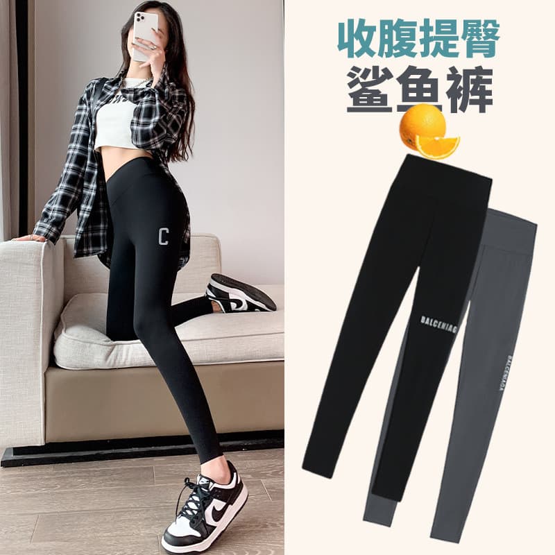 Calças de tubarão femininas roupa exterior primavera verão estilo magro moldar Yoga fogão cintura cruzada estreita barri