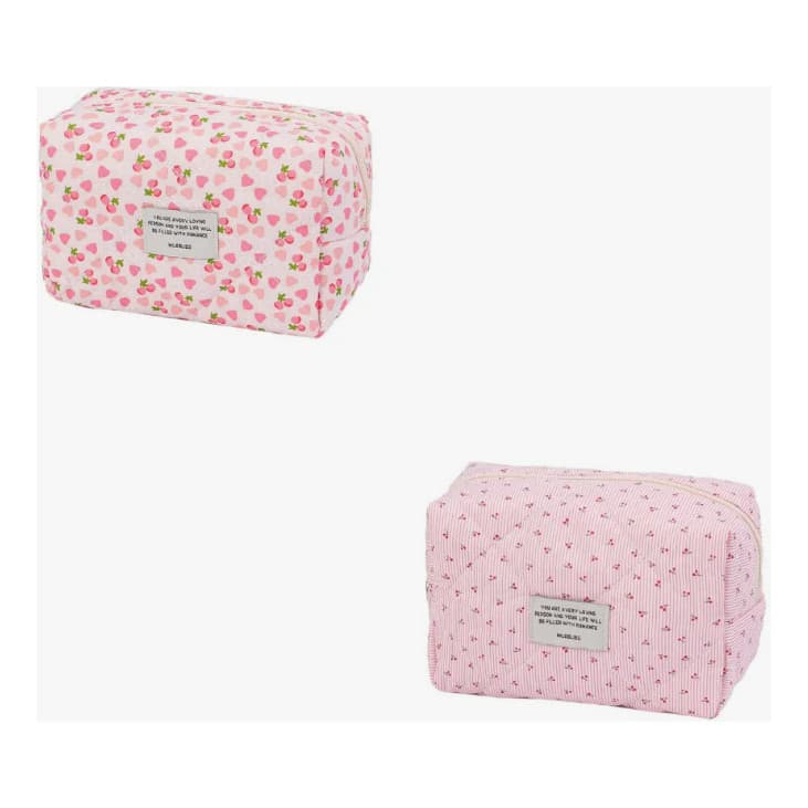 Necessaire Feminina Rosa Estampa Floral em Algodão com Zíper