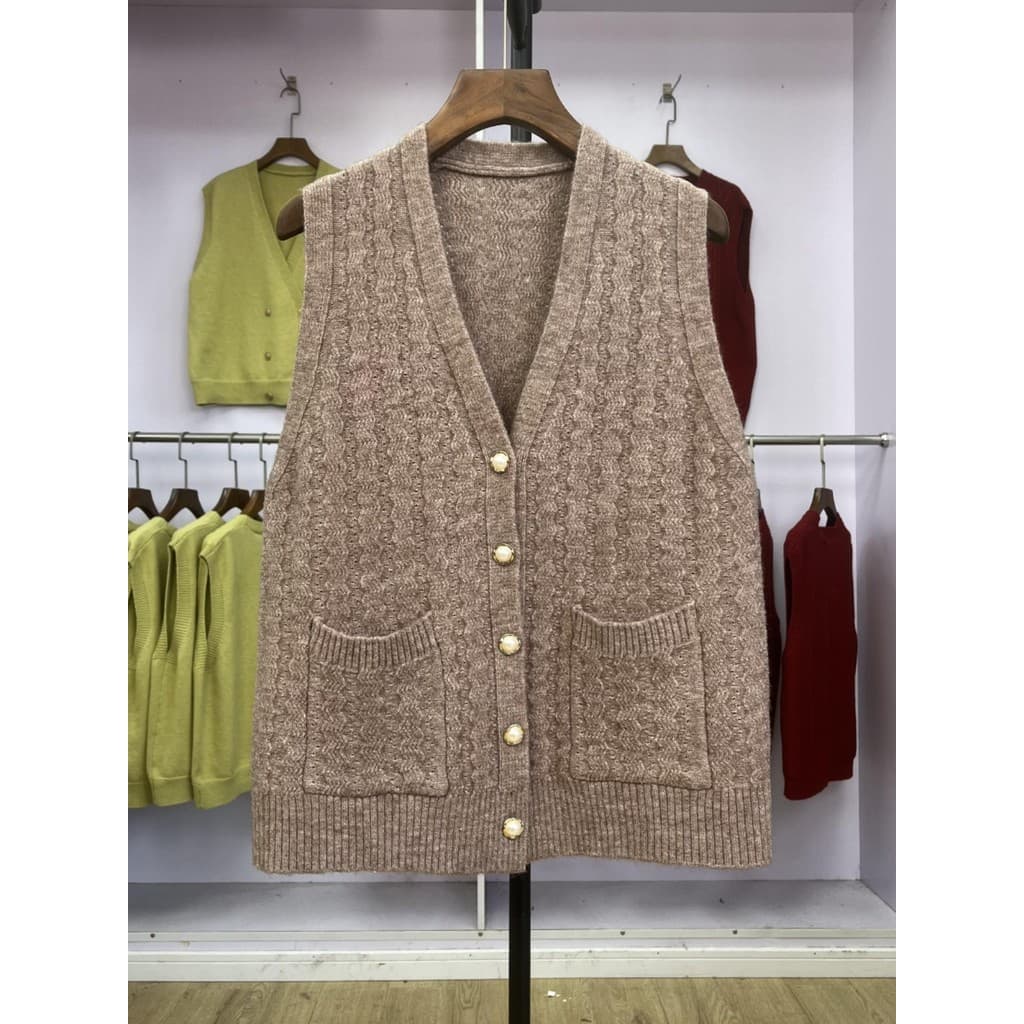 131 empilhamento ferramenta útil colete de malha com decote em V jaqueta 2024 novo estilo Vintage Retro outono inverno t