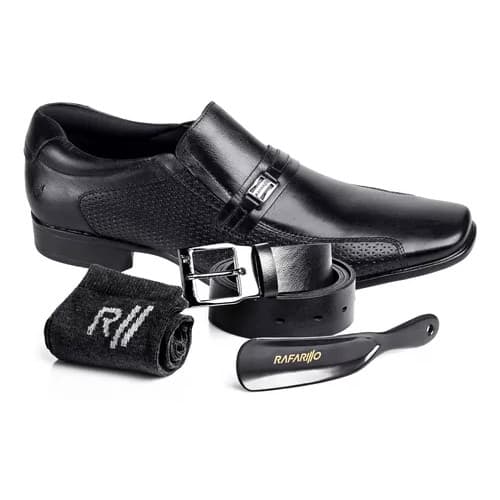 Kit 4 Em 1 Sapato Social Masculino Rafarillo Preto Em Couro Legítimo Elegante Original Leve 34054