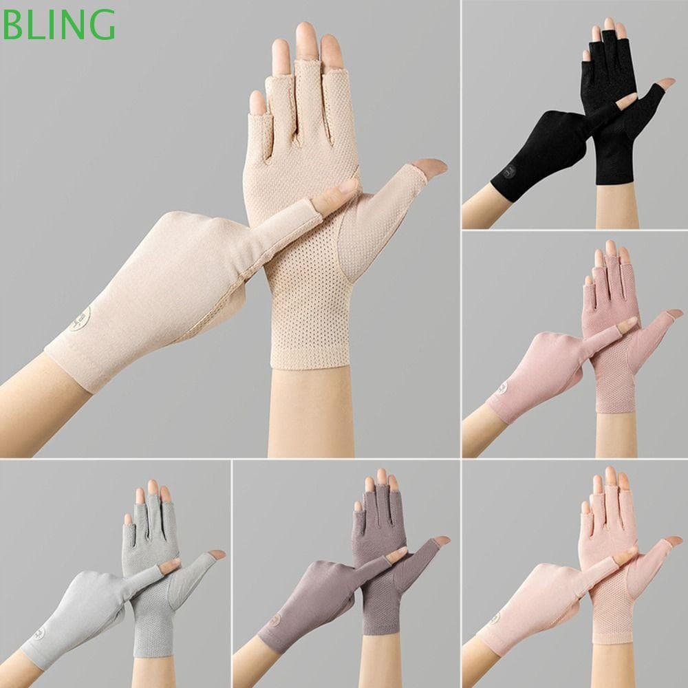 Luvas De Proteção Solar BLING , Elásticas Finas Anti-UV De Algodão Resistente Ao Deslizamento De Cor Sólida