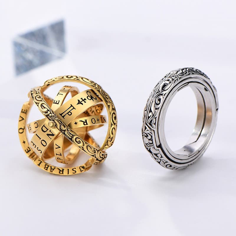 Anel de Esfera Astronômica de Joalheria de Moda, Anel Rotativo Deformável, Anel de Casal Vintage em Forma de Esfera AASW