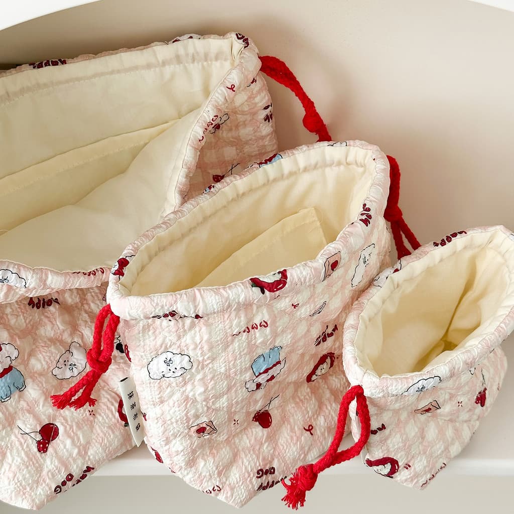Filhote de cachorro dos desenhos animados Multi-tamanho cordão bolso feminino grande capacidade saco cosmético portátil