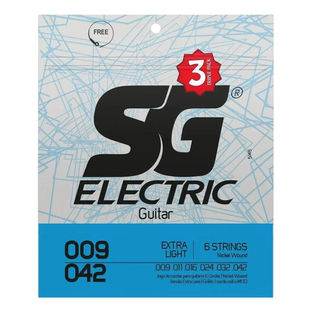 Kit Com 3 Encordoamentos Para Guitarra Sg Strings 09 Níquel