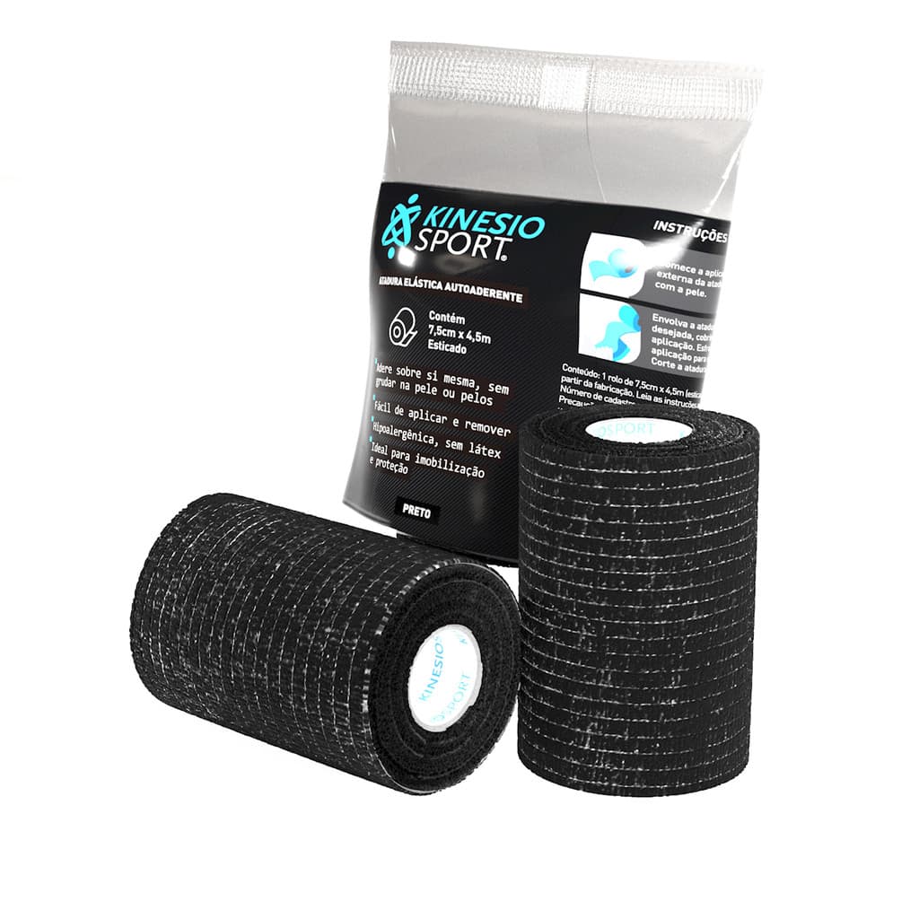 ATADURA Elástica Autoaderente KinesioSport  7.5cm x 4.5m - PRETA