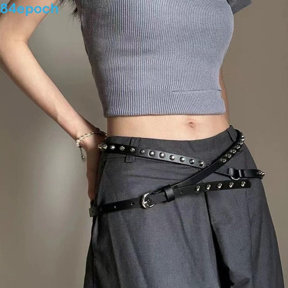 Cinto Feminino com Tachas BREPOCH, Estilo Slim de Couro Extra Longo, Estilo Y2k com Tachas, Adequado para Vestidos e Jea