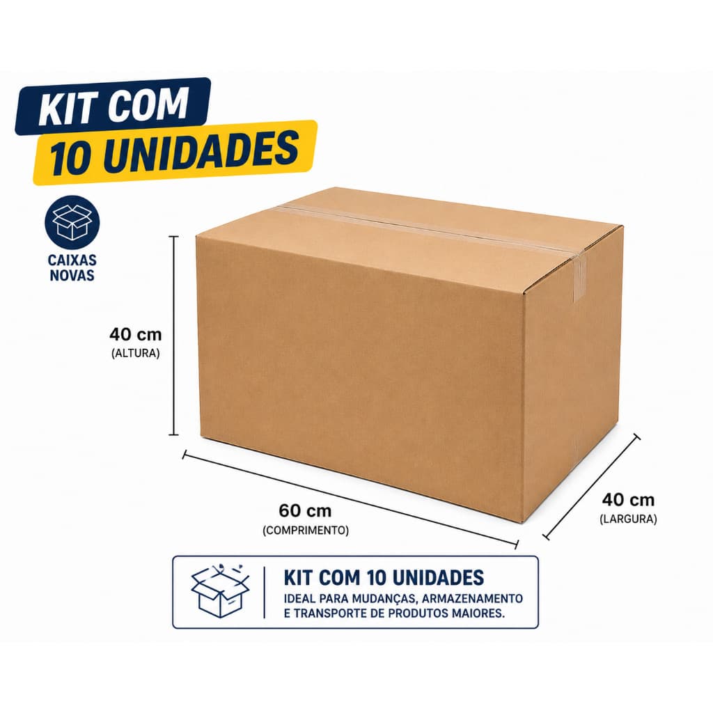 10 Caixas de Papelão 60x40x40 Ideal para Mudanças e Objetos maiores Grandes Caixas Novas
