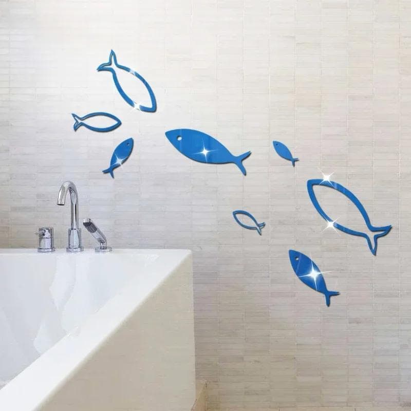 Casa Moda Decoração 3D Acrílico Espelho Adesivos De Parede Mundo Subaquático Pequeno Peixe Quarto Acessório