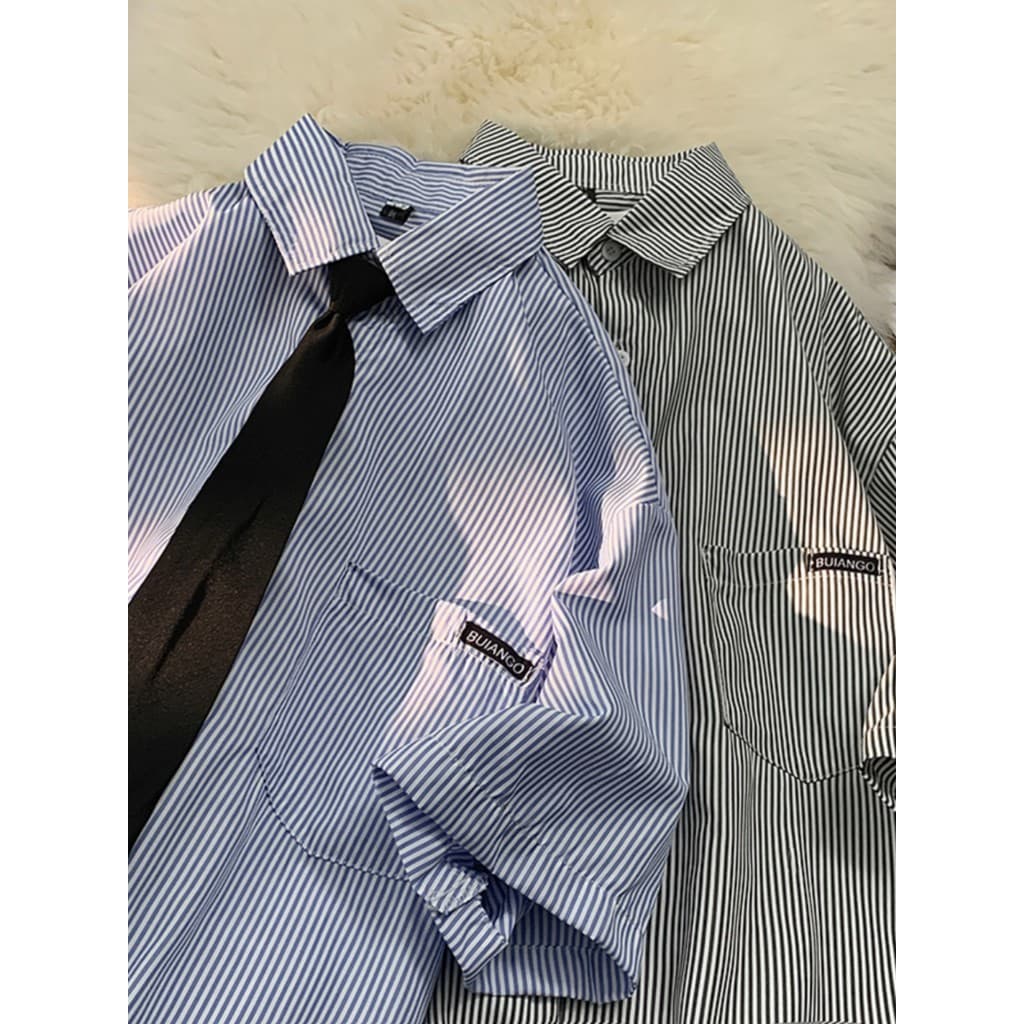Camisa listrada masculina de manga curta primavera verão japonês solto estilo Preppy camisa na moda All-Match Casual rou
