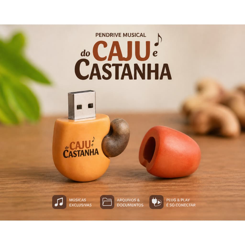 Usb Multimídia Personalizado - Pendrive Caju e Castanha repentistas