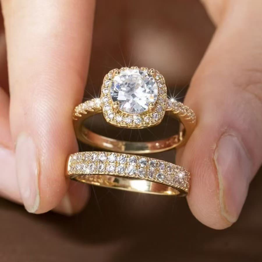 Conjunto de aliança de casamento nupcial, joias luxuosas com Haoshi brilhante, anel de casamento elegante