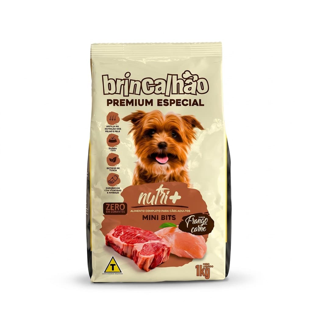 Brincalhão Ração Premium Especial Nutri+ Mini Bits Cães Raças Pequenas 1Kg