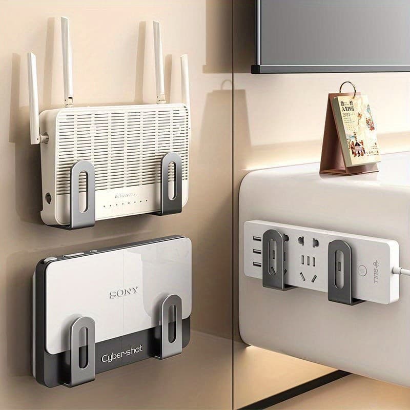2 peças de rack de armazenamento montado na parede sem perfuração, adequado para roteador, ajuste WiFi, decontrolador, c