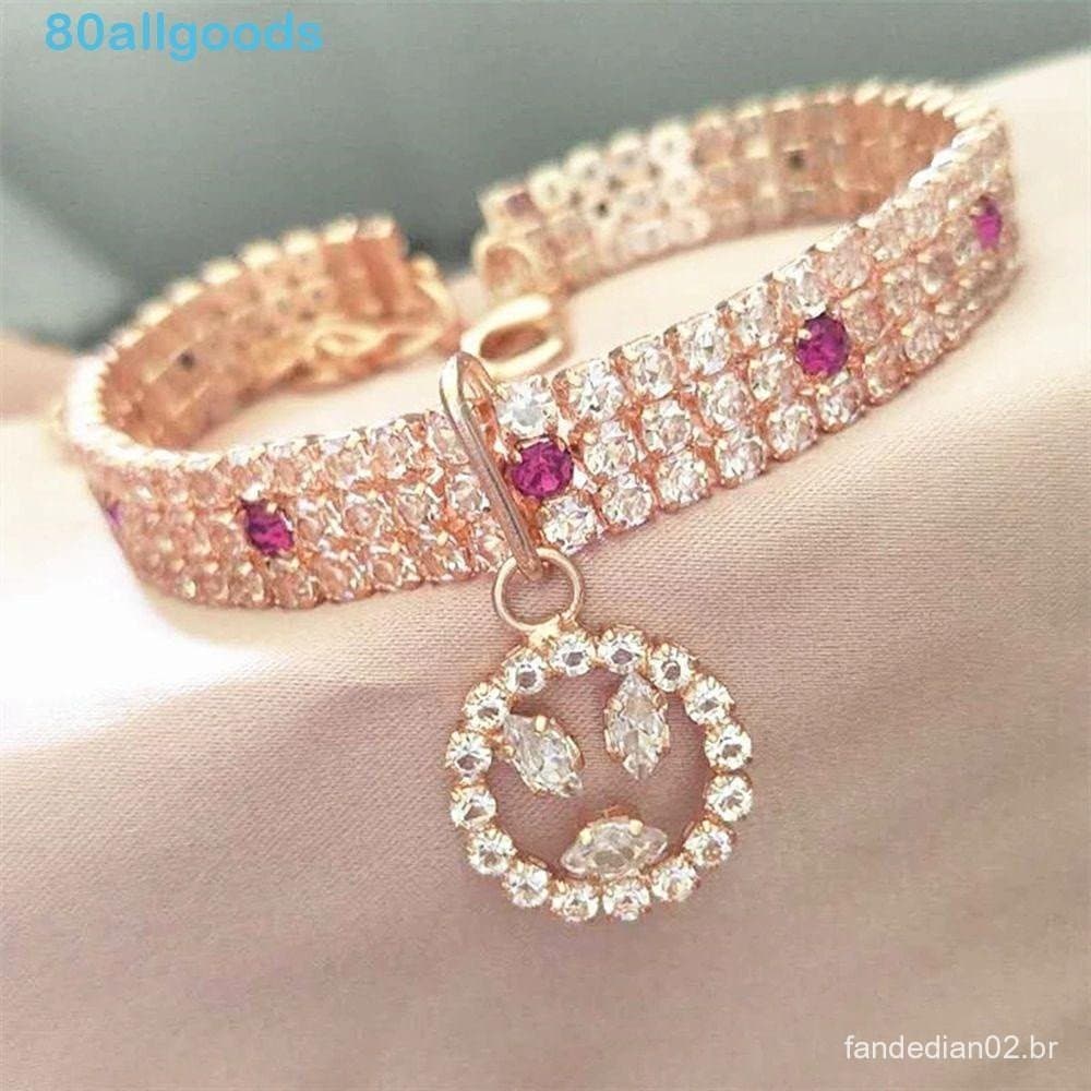 ALLGOODS1 Colares Para Gatos Requintados Brilhantes Com Strass Completo Pingente De Três Fileiras Acessórios Cães