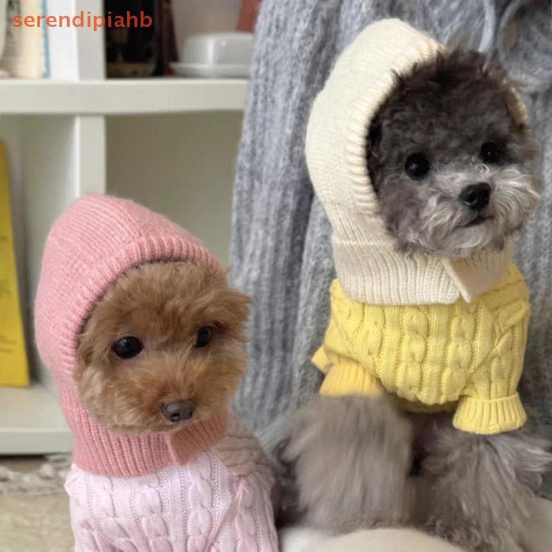 [serendipiahb] Chapéu De Malha Para Cachorro E Gato De Estimação Cachecol Aconchegante Macia Com Capuz Quente Essencial