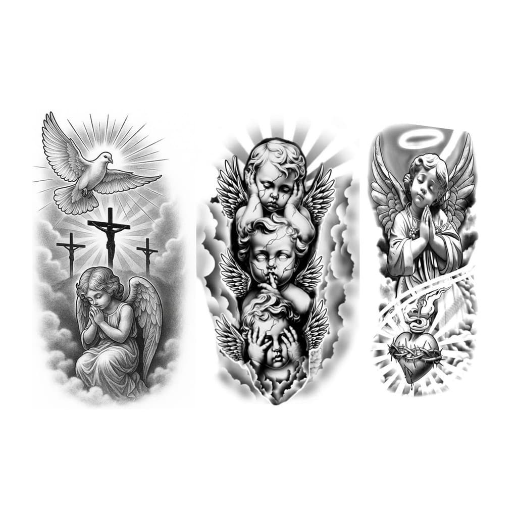 01 Cartela de Tatuagem Temporária Tema Anjos 2 com 3  Tatuagens