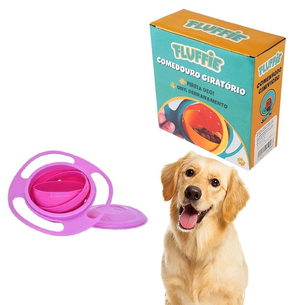 COMEDOURO PORTATIL GIRATORIO PARA ANIMAIS DOMESTICOS PRATO ANTI BAGUNCA TIGELA PET CACHORRO GATO ROSA