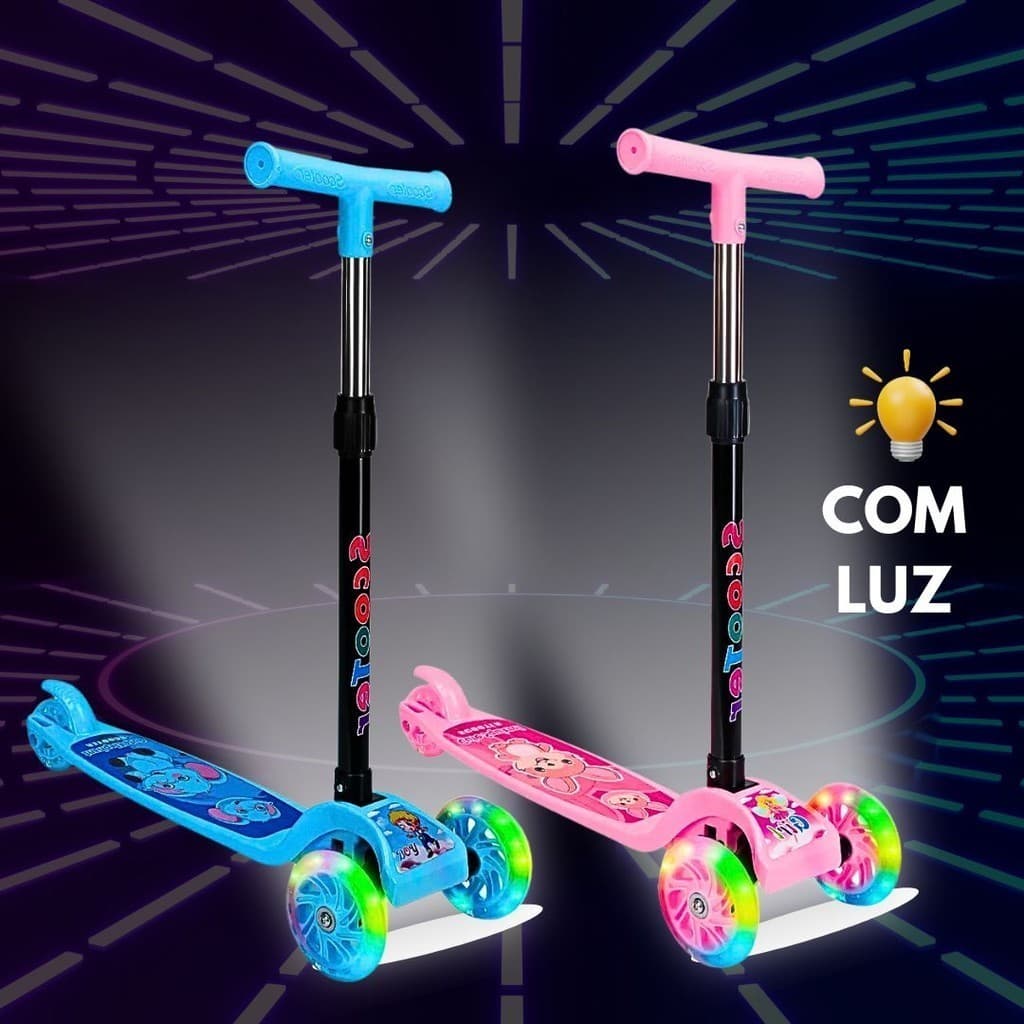 Patinete Infantil 3 Rodas De Led Dobrável Scooter Crianças